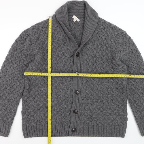 Next Men's Grey Lambswool Cable-Knit Shawl Collar Cardigan XL