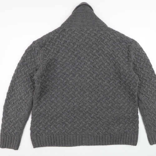 Next Men's Grey Lambswool Cable-Knit Shawl Collar Cardigan XL