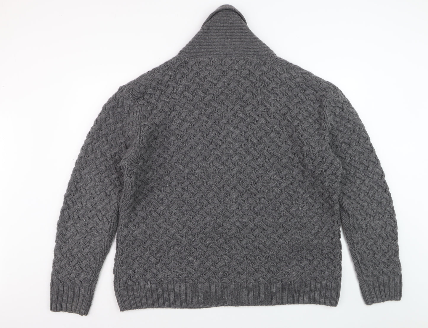 Next Men's Grey Lambswool Cable-Knit Shawl Collar Cardigan XL
