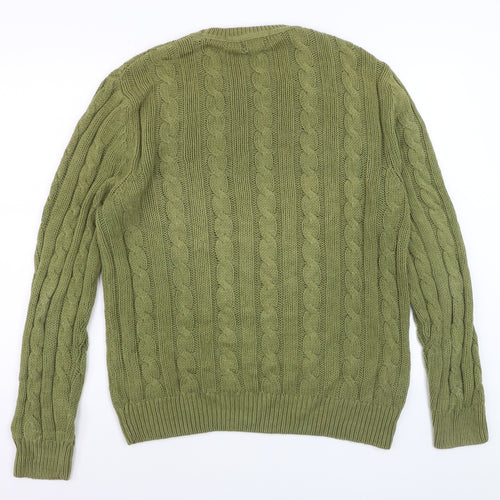 Ralph Lauren Men's Green Cable-Knit Cotton Jumper L