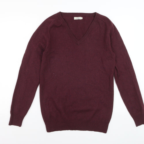 Howies Women Red Wool V-Neck Long Sleeve Pullover Jumper Size 14