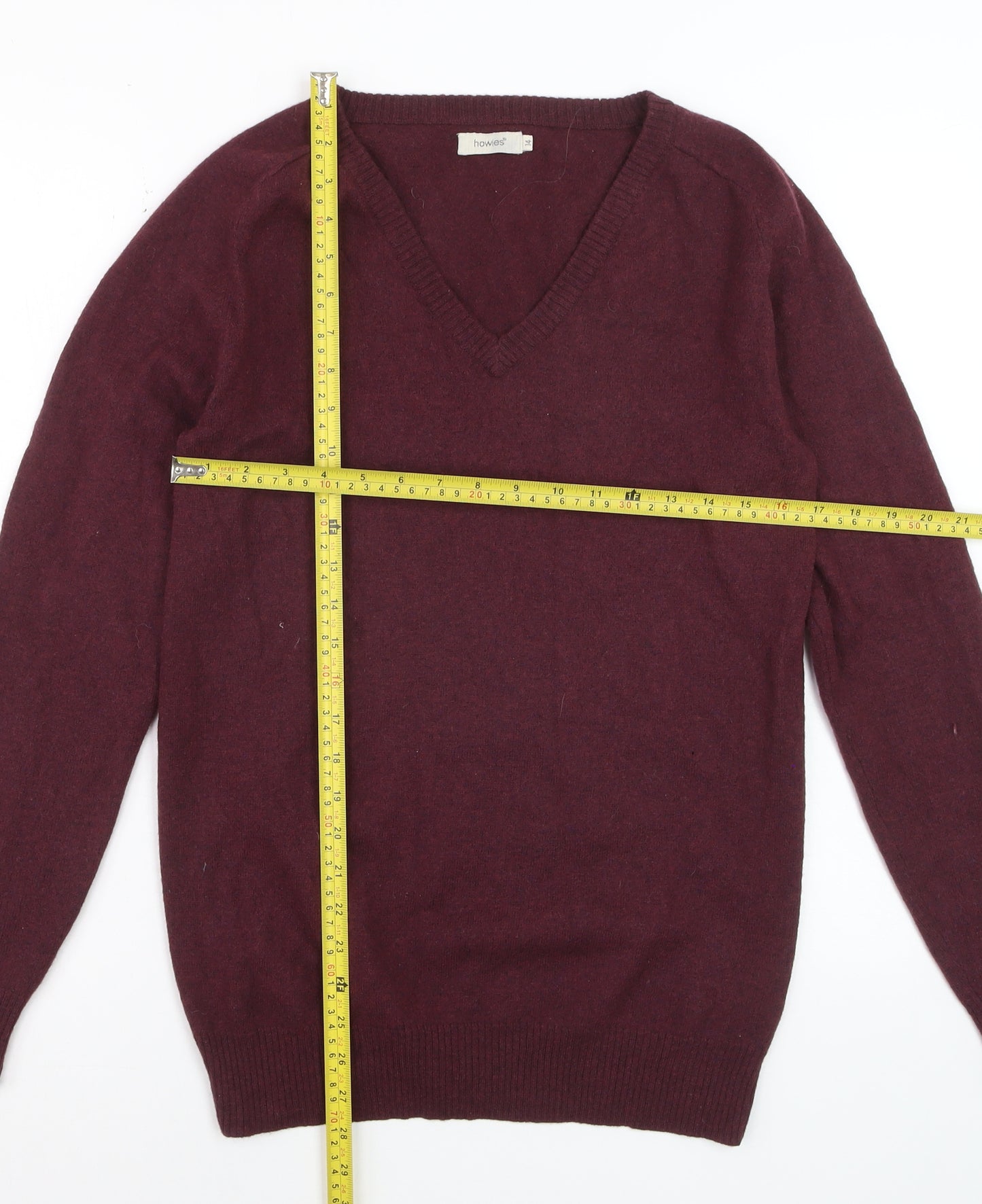 Howies Women Red Wool V-Neck Long Sleeve Pullover Jumper Size 14
