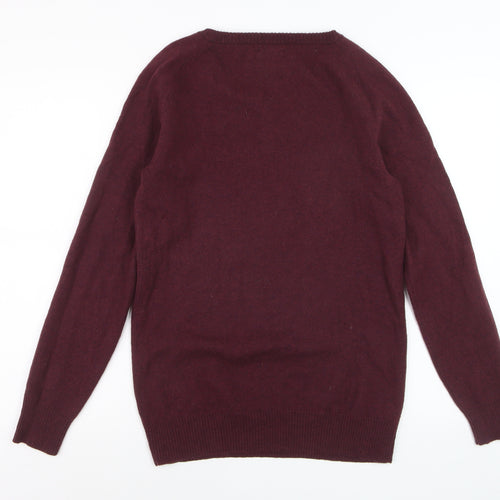 Howies Women Red Wool V-Neck Long Sleeve Pullover Jumper Size 14