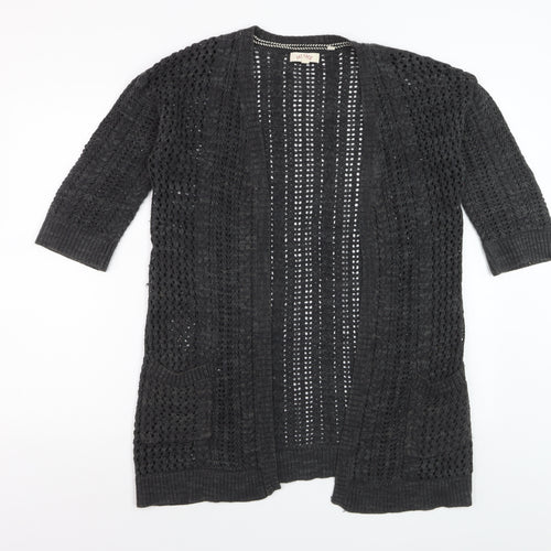 Fat Face Womens Black Open Knit 3/4 Sleeve Cardigan Size 8