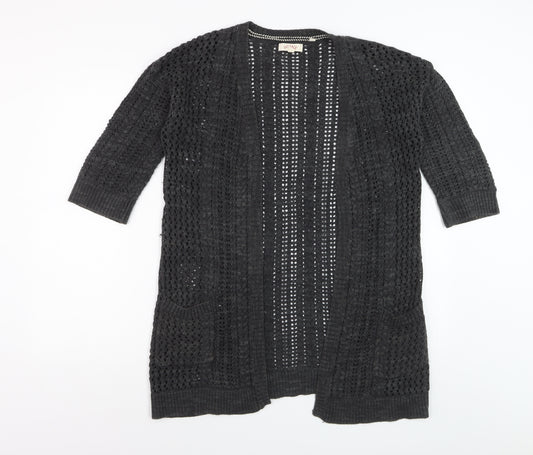 Fat Face Womens Black Open Knit 3/4 Sleeve Cardigan Size 8