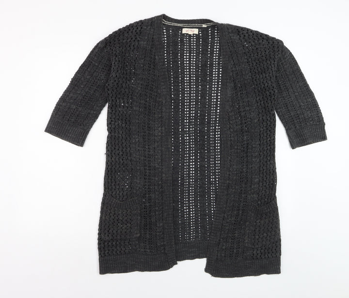 Fat Face Womens Black Open Knit 3/4 Sleeve Cardigan Size 8