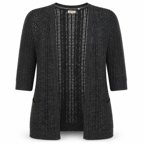 Fat Face Womens Black Open Knit 3/4 Sleeve Cardigan Size 8