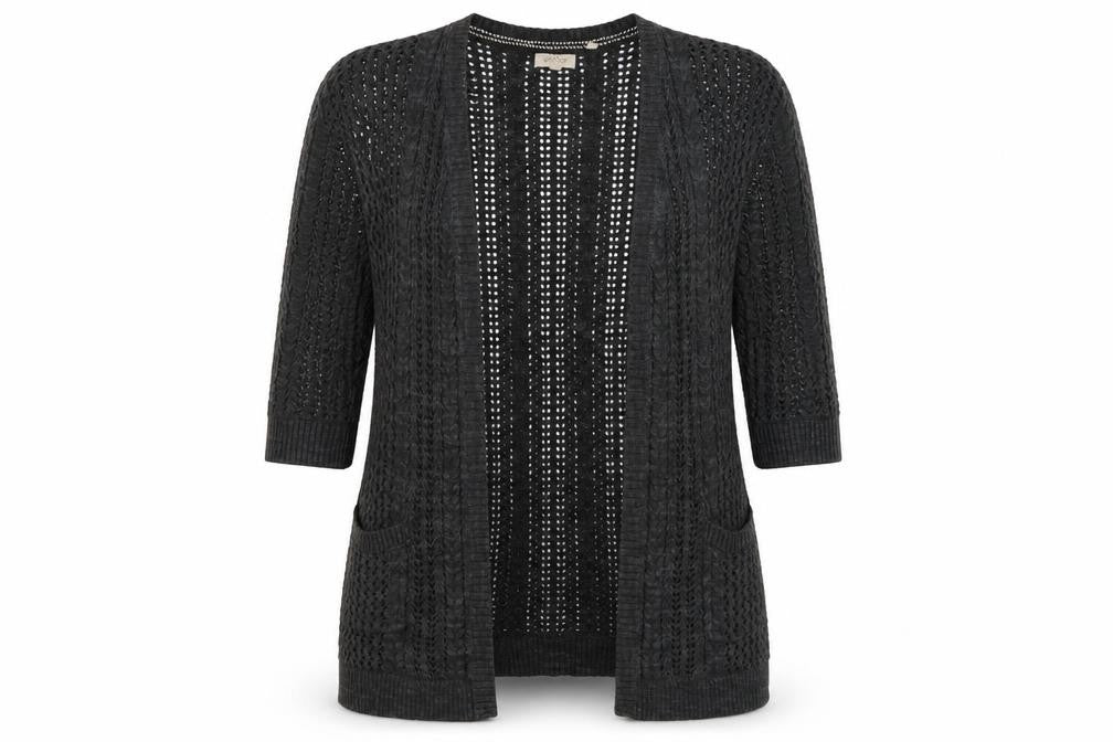 Fat Face Womens Black Open Knit 3/4 Sleeve Cardigan Size 8