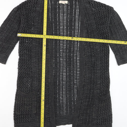 Fat Face Womens Black Open Knit 3/4 Sleeve Cardigan Size 8