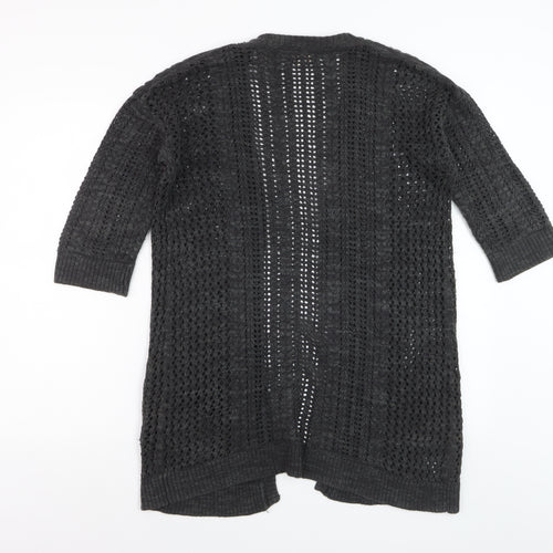 Fat Face Womens Black Open Knit 3/4 Sleeve Cardigan Size 8