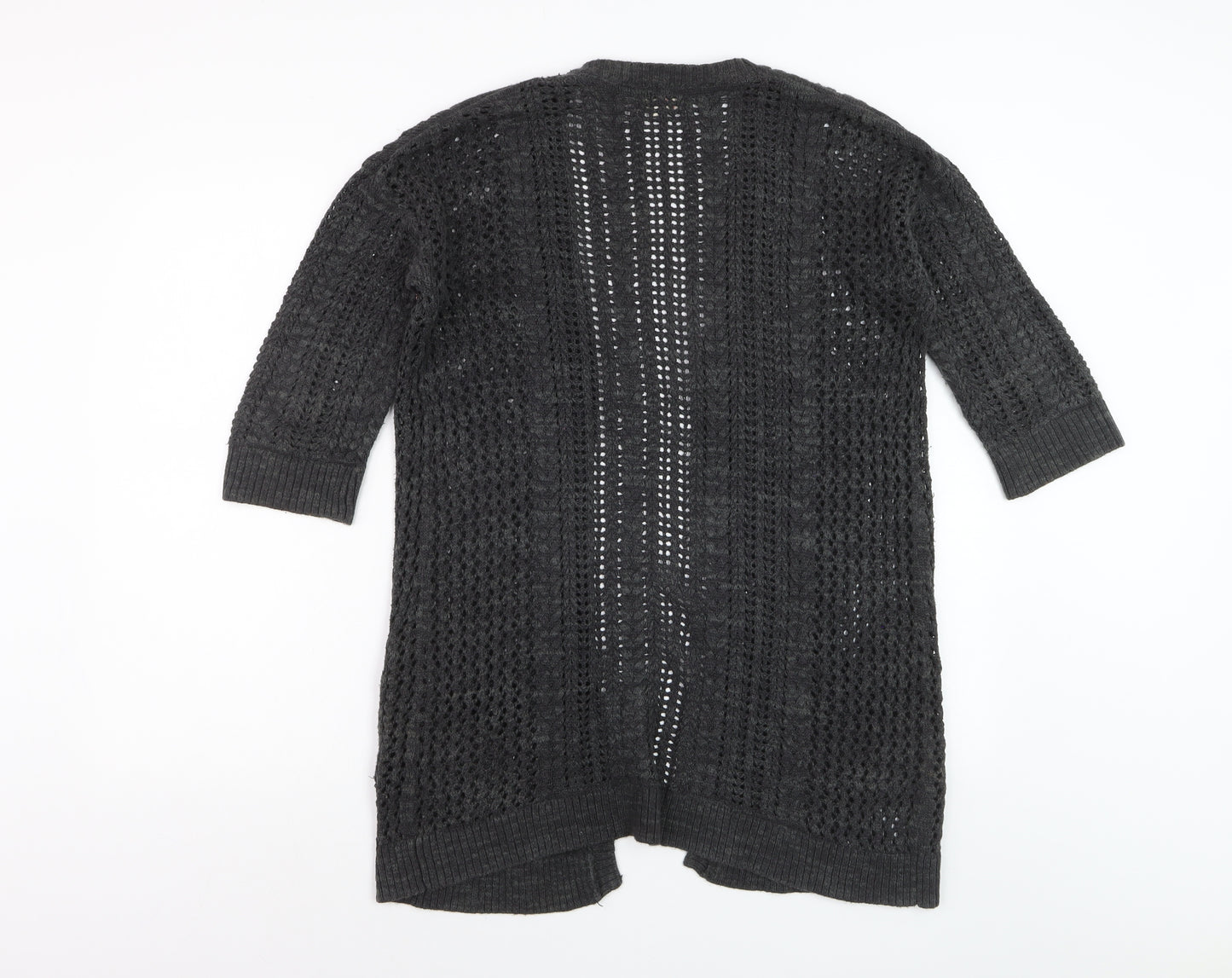 Fat Face Womens Black Open Knit 3/4 Sleeve Cardigan Size 8