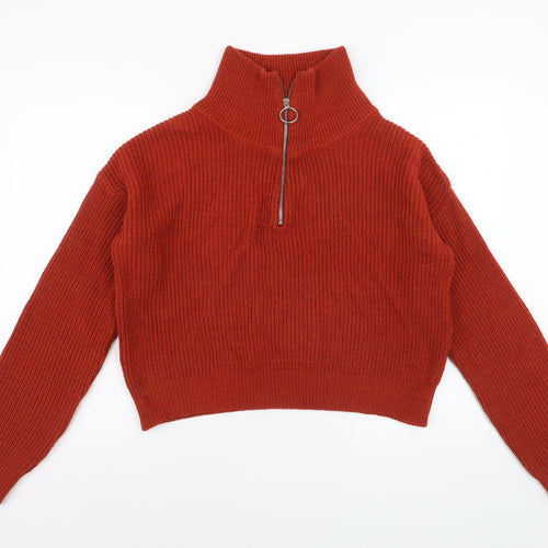 Urban Outfitters Women’s Red Half Zip Knit Jumper Size M Acrylic Cotton