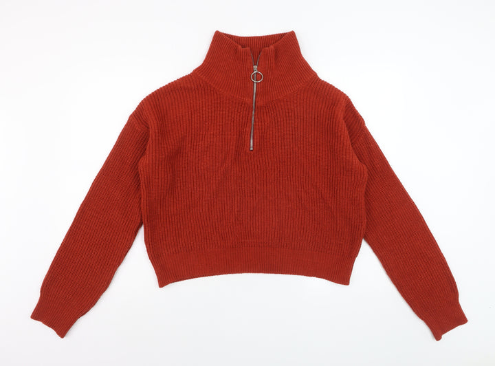 Urban Outfitters Women’s Red Half Zip Knit Jumper Size M Acrylic Cotton