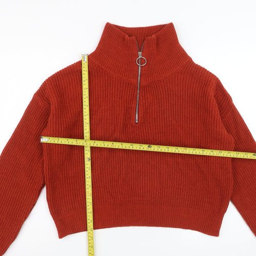 Urban Outfitters Women’s Red Half Zip Knit Jumper Size M Acrylic Cotton