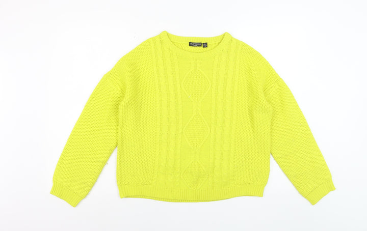 Brave Soul Women's Yellow Cable-Knit Acrylic Jumper Size S