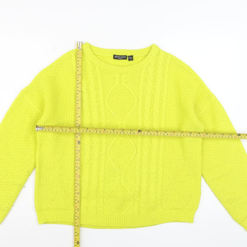 Brave Soul Women's Yellow Cable-Knit Acrylic Jumper Size S