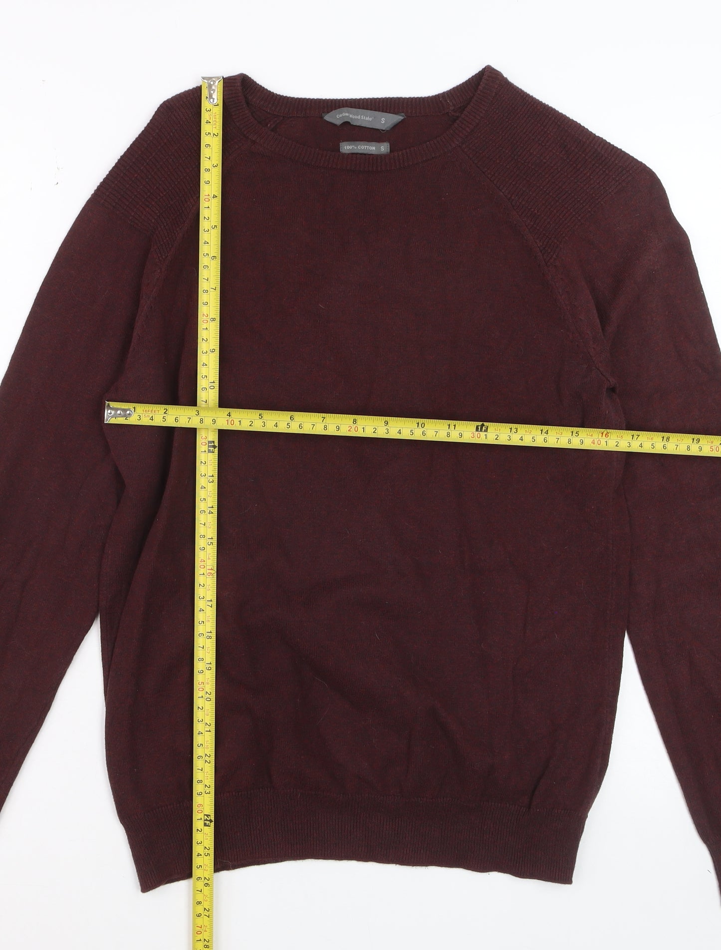 Cedar Wood State Men's Red Cotton Crew Neck Jumper Size S