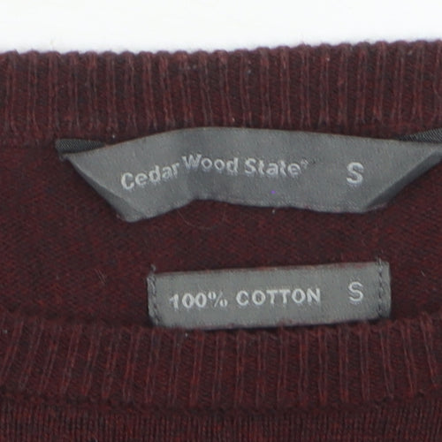 Cedar Wood State Men's Red Cotton Crew Neck Jumper Size S
