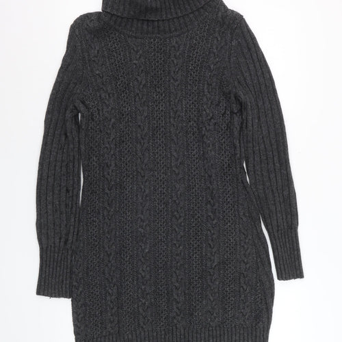 Hobbs Women’s Grey Long Sleeve Roll Neck Cable Knit Jumper Dress M