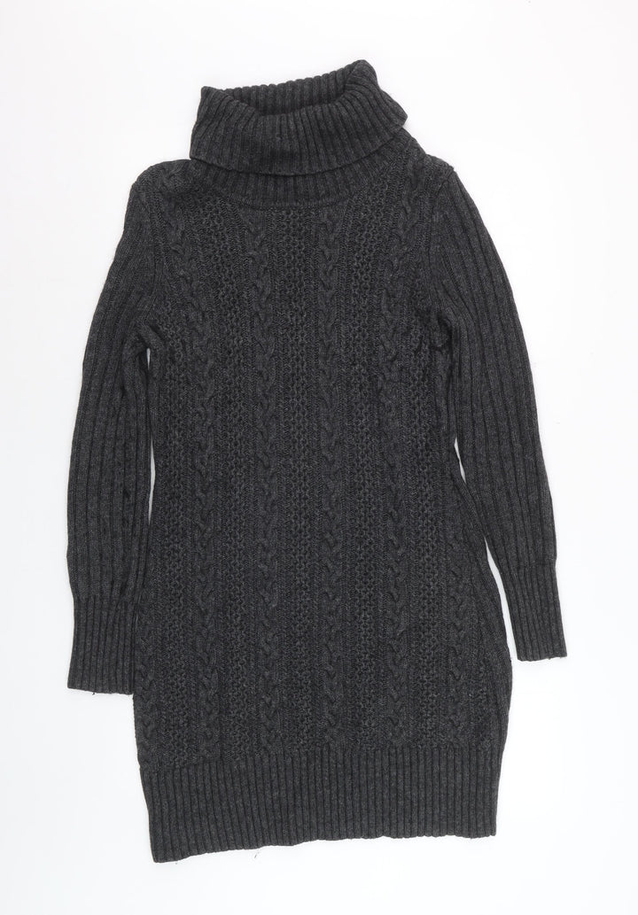 Hobbs Women’s Grey Long Sleeve Roll Neck Cable Knit Jumper Dress M