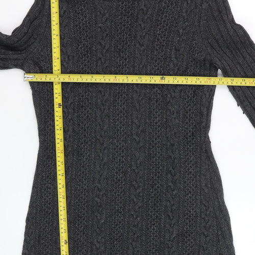 Hobbs Women’s Grey Long Sleeve Roll Neck Cable Knit Jumper Dress M