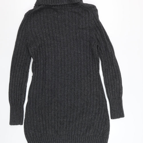 Hobbs Women’s Grey Long Sleeve Roll Neck Cable Knit Jumper Dress M