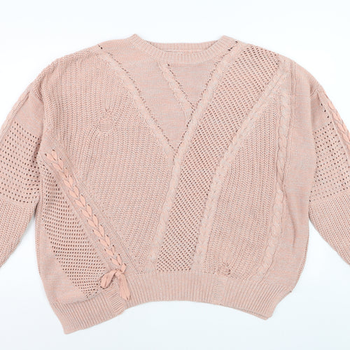 River Island Women Beige Cable Knit L Pullover Jumper