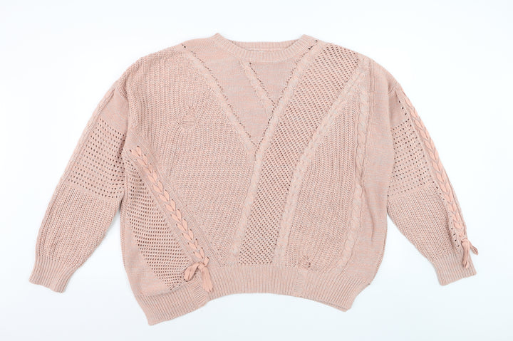 River Island Women Beige Cable Knit L Pullover Jumper