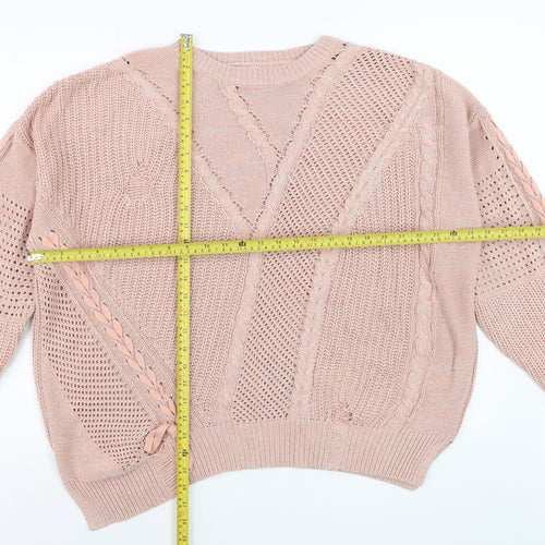 River Island Women Beige Cable Knit L Pullover Jumper