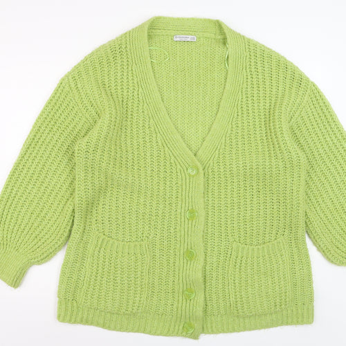 Stradivarius Womens Green Chunky Knit V-Neck Cardigan XS