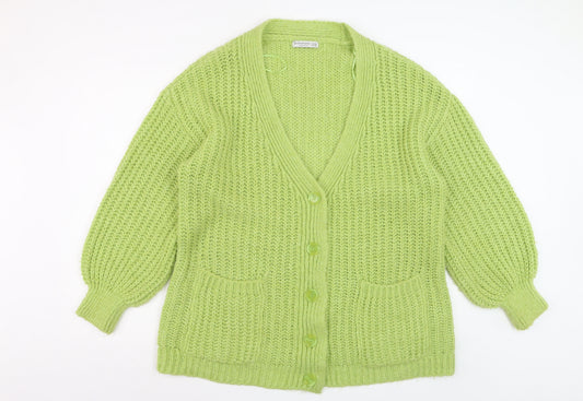 Stradivarius Womens Green Chunky Knit V-Neck Cardigan XS