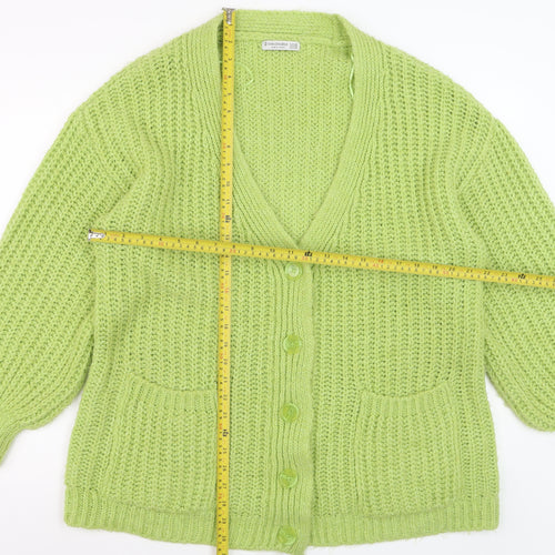Stradivarius Womens Green Chunky Knit V-Neck Cardigan XS