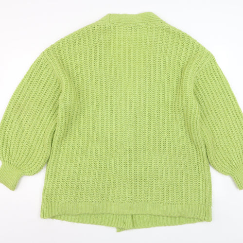 Stradivarius Womens Green Chunky Knit V-Neck Cardigan XS