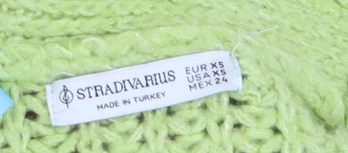 Stradivarius Womens Green Chunky Knit V-Neck Cardigan XS