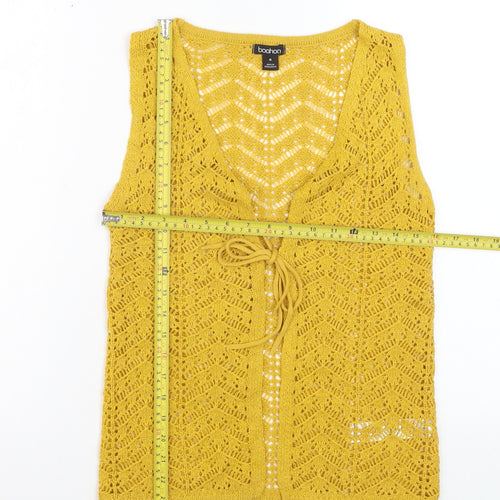 Boohoo Women Yellow Open Knit Sleeveless V-Neck Vest M