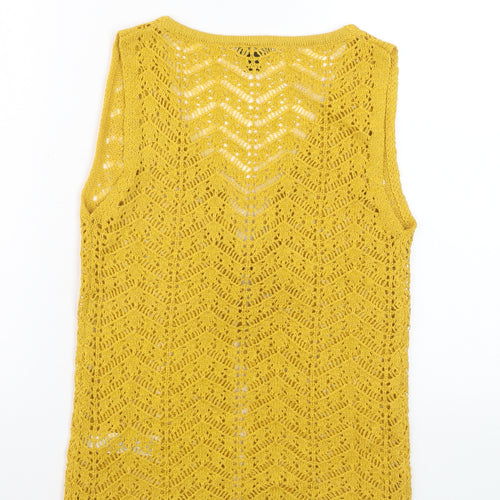 Boohoo Women Yellow Open Knit Sleeveless V-Neck Vest M