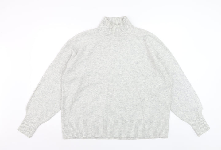 H&M Women Grey Mock Neck Long Sleeve Knit Jumper Size 14