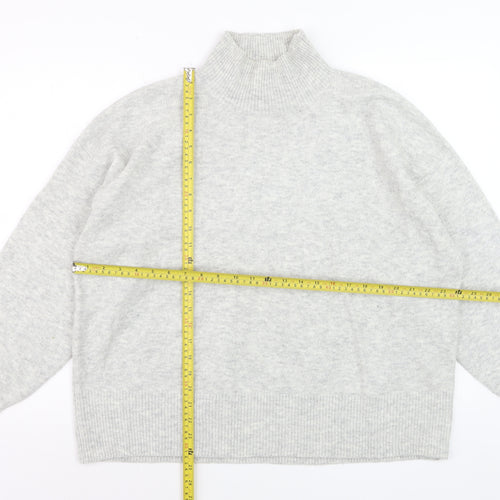 H&M Women Grey Mock Neck Long Sleeve Knit Jumper Size 14