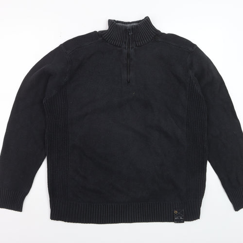 Easy Men’s Black Cotton 1/2 Zip High Neck Jumper Size L