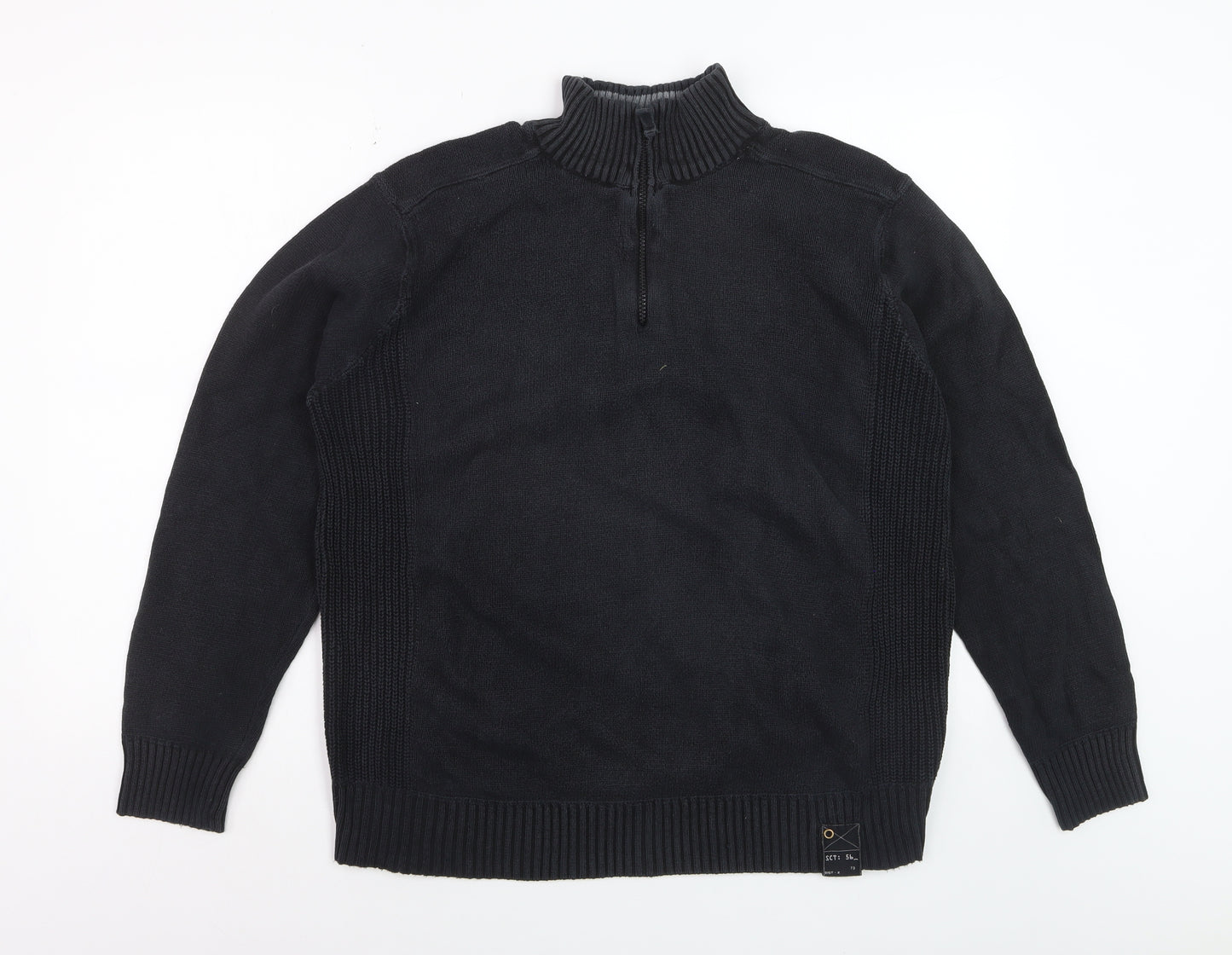 Easy Men’s Black Cotton 1/2 Zip High Neck Jumper Size L