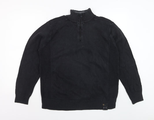Easy Men’s Black Cotton 1/2 Zip High Neck Jumper Size L