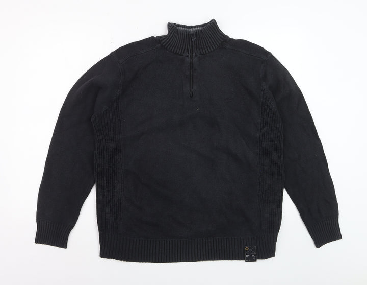 Easy Men’s Black Cotton 1/2 Zip High Neck Jumper Size L