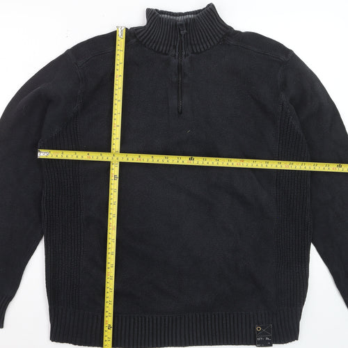 Easy Men’s Black Cotton 1/2 Zip High Neck Jumper Size L