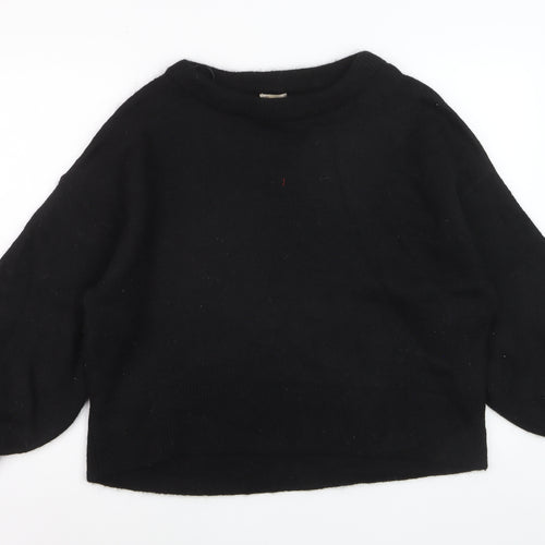H&M Womens Black Wool Blend Crew Neck Pullover Jumper Size 12