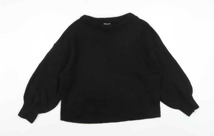 H&M Womens Black Wool Blend Crew Neck Pullover Jumper Size 12