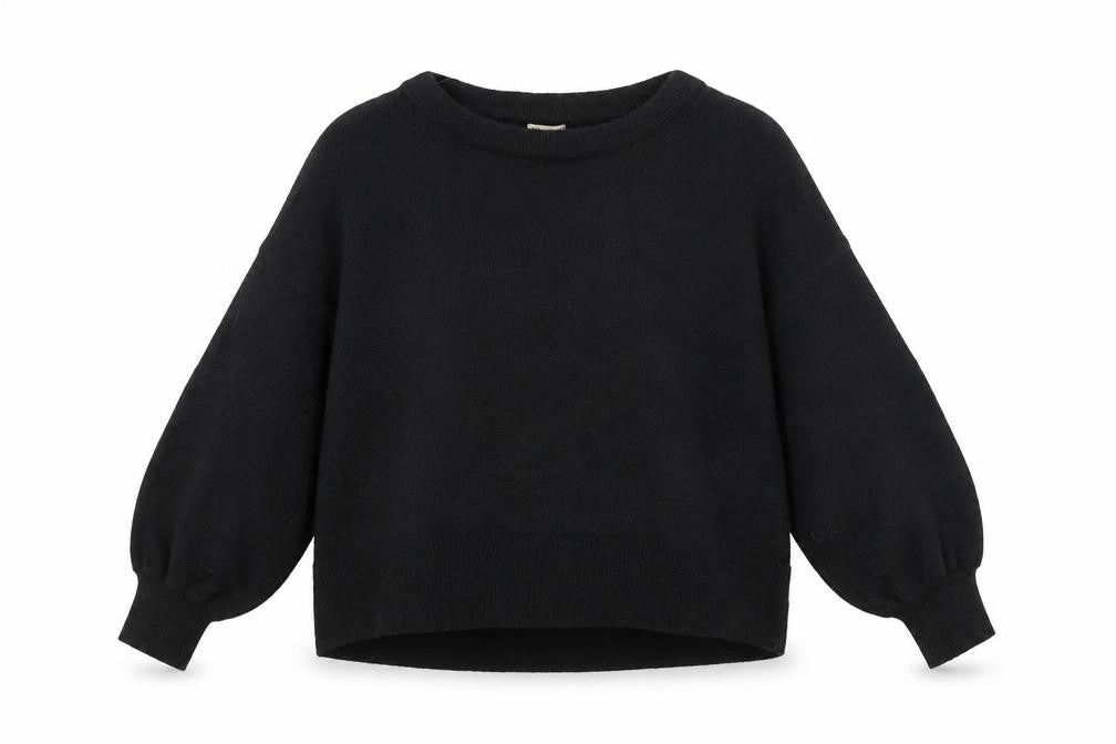 Front view of H&M women’s black wool blend crew neck jumper, size UK 12