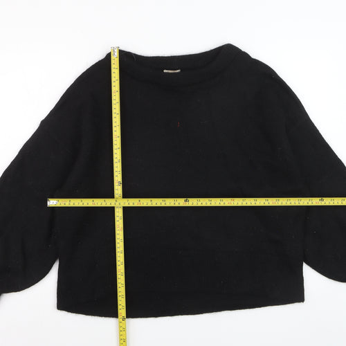 H&M Womens Black Wool Blend Crew Neck Pullover Jumper Size 12