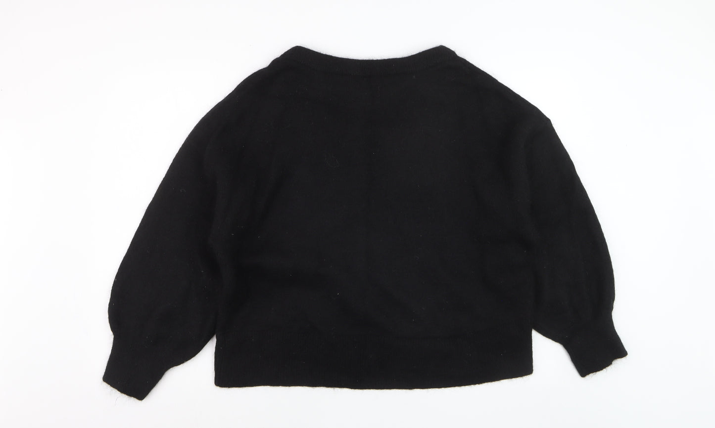 H&M Womens Black Wool Blend Crew Neck Pullover Jumper Size 12