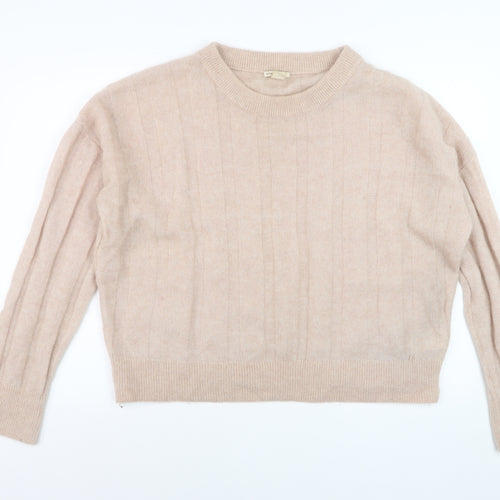 H&M Women Beige Wool Mohair Blend Cable-Knit Jumper L