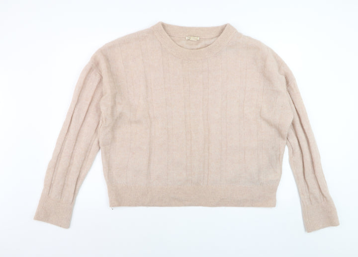 H&M Women Beige Wool Mohair Blend Cable-Knit Jumper L